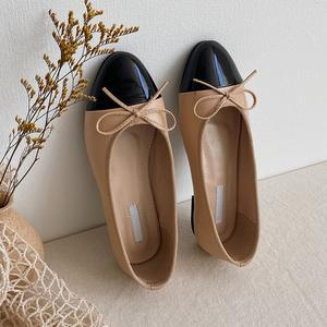 (곰블리) 코코 배색 콤비 리본 플랫슈즈 여성 구두 단화 1cm