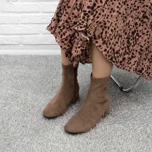 슈즈앤클럽 스퀘어 골드굽 스웨이드 삭스 스판 앵클부츠 청키굽 4cm