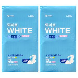 화이트 수퍼흡수 울트라슬림 대형 날개형 생리대 구 화이트울트라 32개입 2팩
