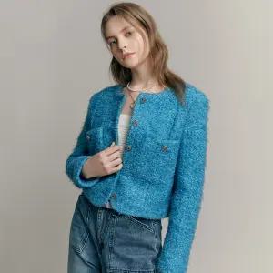 [MAXZA] 울블렌드 메탈버튼 부클 크롭 트위드 자켓