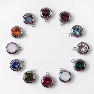 싼비즈 [8-112-03]써지컬스틸 펜던트 탄생석라운드 9mm 큐빅6mm 무도금 ,1개