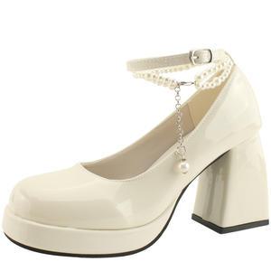 진주 메리제인 애나멜 가보시 하이힐 베이지