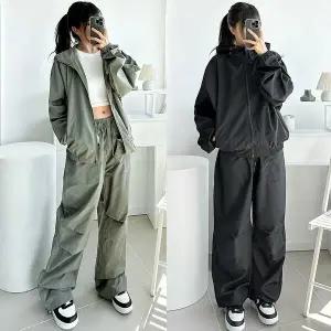 [하프클럽/]셔링 스트링 후드세트 꾸안꾸 바스락 트레이닝세트 와이드팬츠