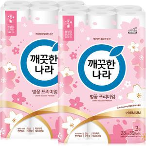 깨끗한나라 허브가든 벚꽃 프리미엄 3겹 28m 30롤 2팩