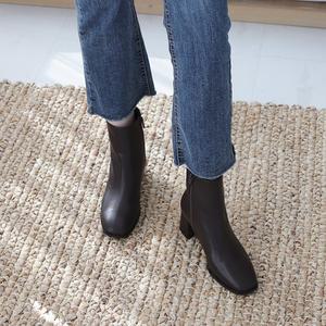 6cm 세련된핏감 스퀘어 통굽 첼시부츠 오르젠 미들 앵클부츠