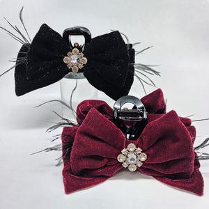 [JJQUEEN] 샤틴 벨벳 리본집게핀 HR819 블랙 HR820 와인 2컬러중 택1