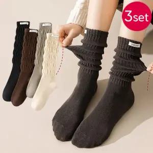 3켤레 효니 골지 루즈 니삭스 데일리 장목 양말