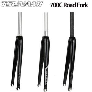 쓰나미 알루미늄 합금 풀 카본 하프 포크, 톱니가 없는 프론트 고정 기어 로드 바이크 자전거 부품, 700C,