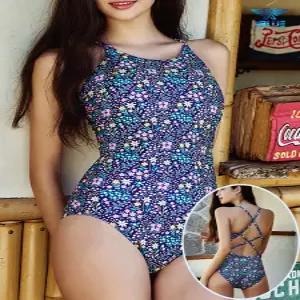 엑스블루 XBL-5047-03 퍼플로라 더블크로스백 원피스 탄탄이 수영복