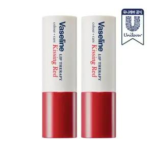 [유니레버공식]  바세린 립 컬러+케어 키씽 레드 4.2g 2개