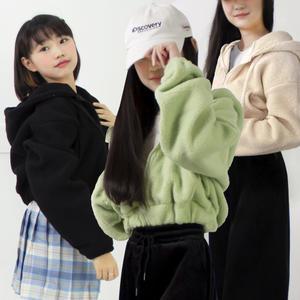 주니어 플리스 뽀글이 양털 후드 크롭 집업 점퍼 겨울 기모 긴팔 자켓 가을 숏패딩