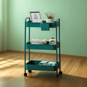 간편한 튼튼한 모던하우스 나사없이 쉽게 조립하는 3단 메탈트롤리 바스켓세트 딥그린