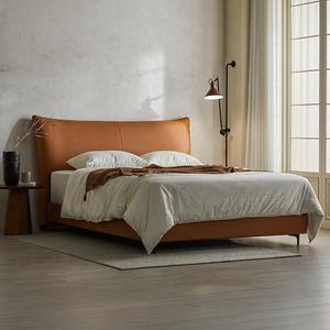 헤르짐머 에보니 천연가죽 호텔 침대 프레임 (Q/K/LK) 브라운