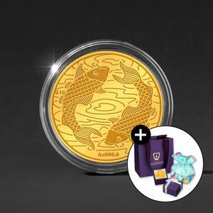[골드팡] 24k 소원성취 행운물고기 순금코인 0.1g + 복패키지 세트