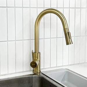 코시나 거위목 무광 통스텐 싱크대 주방 수전 원홀 골드