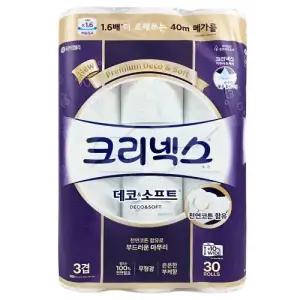 크리넥스 데코앤소프트 3겹 화장지 40m 30롤
