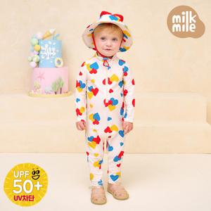 [밀크마일] 컬러풀하트래쉬가드스윔수트(플랩캡세트)