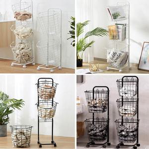 철제 이동식 빨래바구니 바퀴형 2단 3단 분리형 사각 원형 수납함