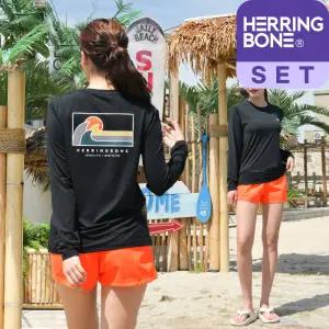 여자 래쉬가드세트 세미 루즈핏 긴팔 수영복 반바지 스윔팬츠 보드숏 비치웨어 상하의 RI374 AC900