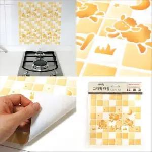 그래픽타일 주방 벽장식 싱크대 가구 스티커 양 4매 그래픽스티커 꾸미기 인테리어스티커 사무실