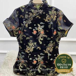 브로케이드 드래곤 피닉스 코스튬 중국 스타일 치파오 탑 우아한 당나라 실크 슬림 의상 여성용 빈티지 블