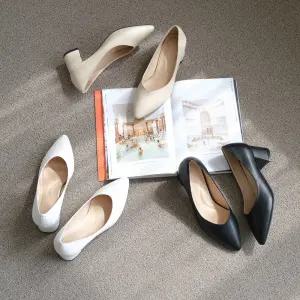 [굽선택 3 / 5cm] 올리 카니아 쿠션 펌프스 여성 통굽 미들 로우 힐