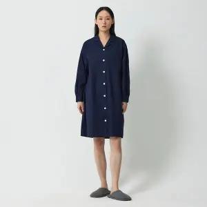 [JAJU](강남점)(슬립)여 60수 코튼 셔츠형 루즈핏 긴팔 파자마 원피스(네이비)J204203057