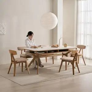 삼익가구 코비오 포세린 세라믹 6인용 수납형 원목 1800 식탁세트(벤치1+의자3)