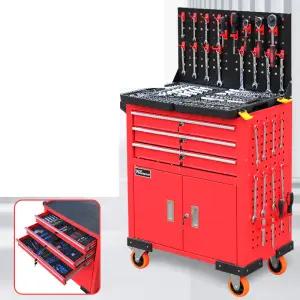 이동식공구함 서랍형 도구 장비 수납 카트 보관함 공구함(빨간색) - 3칸 + 백플레인