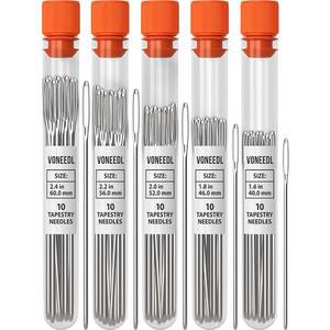 보네들 대형 뭉툭 태피스트리 바늘 50팩 5개의 보관 튜브 포함 5가지 크기 다닝 자수 크로스 스티칭 니들포인트 제작 뜨개질 직조 DIY에 완벽합니다