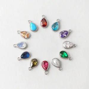 싼비즈 [8-159-03]써지컬스틸 펜던트 탄생석 민자물방울 5.5x9mm ,1개