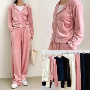 벨벳 투웨이 후드집업 셋업 4color [집업+팬츠SET] 겨울 트레이닝 세트