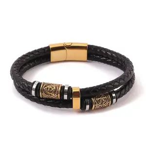 프리스톤 바이킹 노르드룬 소가죽 더블팔찌 남성팔찌 패션 남자 주얼리 악세사리