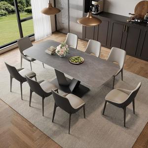 4-8인용 확장형 식탁, 소결석 상단과 V자형 탄소강 받침대가 있는 모던 직사각형 식탁, 다이닝 룸용 62.3 