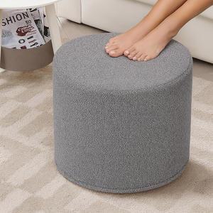 KKdema 원형 푸프 오스만 및 발 받침대, 거실용 소프트 부클 풋스툴 오스만, 소파 책상용 편안한 폼 봉제 푸프, 회색(17.1인치 D x 17.1인치 W x 14인치 H)