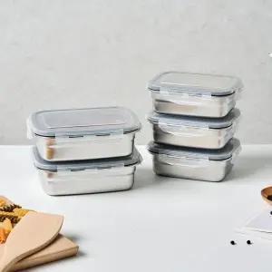 [모던하우스] 실속있는 스텐304 밀폐용기 직사각 5p세트 350ml 3p + 550ml 2p