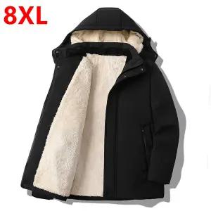 빅사이즈 남자 8XL 중노년층 겨울 플리스 코튼 코트 플러스 사이즈 솔리드 후드 루즈한 빅 재킷 두꺼운 135