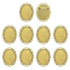 메카닉스티 10개 카보숑 브로치, 40x30mm 합금 발견 트레이 타원형 핀, DIY 주얼리용 빈티지 세팅 브로치 펜던트 만들기 사진 공예, 스타일, 골든