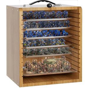 수집품 미니어처용 WELIDAY 미니어처 보관 케이스, 6개의 트레이가 있는 나무 디스플레이 운반 케이스(브라운)