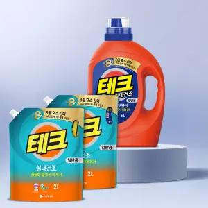 [내일도착]테크 베이킹소다+구연산 실내건조 액체세제 일반 용기 3Lx1개 + 리필 2Lx2개