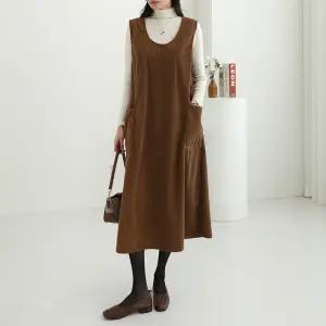 탤즈 코듀로이 포켓 조끼 롱 원피스_BDOP134