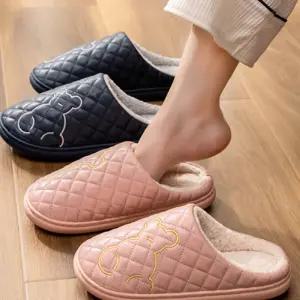 누빔 패딩 곰돌이 털 슬리퍼 방한 여성 남성 커플 사무실 퍼 실내화 거실 거실화 실내 털신
