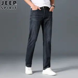 JEEP SPIRIT 봄 가을 스트레이트 루즈 중년 남성 바지 캐주얼 비즈니스 청바지
