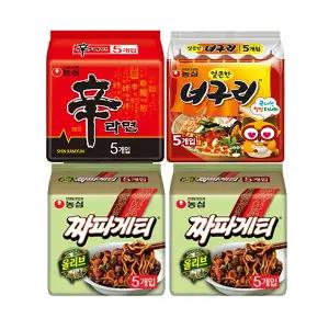 농심 짜파게티140g, 5입, 2개 + 얼큰한너구리 120g, 5입, 1개 + 신라면 120g, 5입 1개 (총 20개)