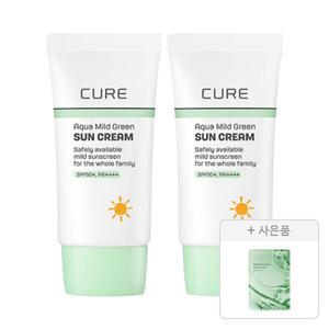 김정문알로에 큐어 아쿠아 마일드 그린 선크림 40ml, 2개+증정(리알로에 피토 그린 앰플 마스크 30ml, 1매)