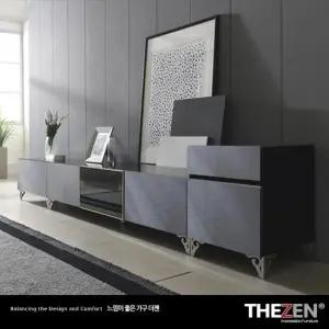 더젠 자넬202 메탈릭실버 고급 2500거실장세트2 상판흑경 스틸다리)