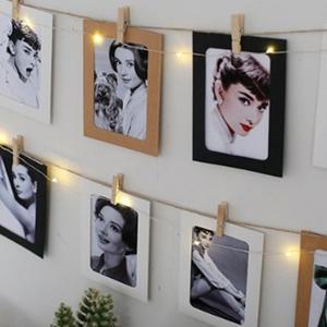 [갓샵]사진 인화 포토 종이 액자 10P세트 [크라프트 페이퍼 프레임 엽서 가랜드 4x6인치 나무집게 마끈 ...