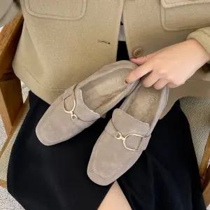 SOVO 드쥬르 2type 스웨이드 털안감 체인 여성단화 로퍼힐 3cm 5cm