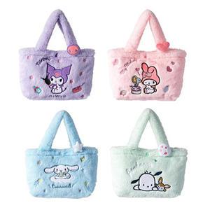산리오 보들보들 극세사 털 미니 토트백 가방 시나모롤 포차코 마이멜로디 쿠로미 4종 선택
