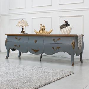 [소피아엘렌]엘레나 프렌치 엔틱 거실장 원목 TV 다이 블루 그레이 1600